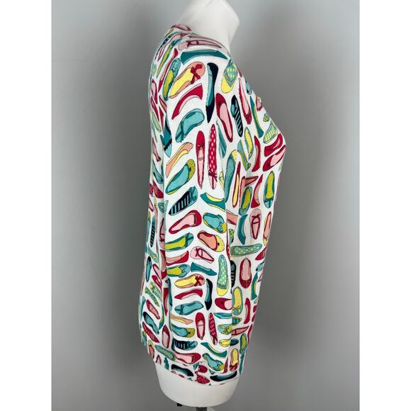 Talbots Shoe Ballet Flat Print Button Up 100% Cotton Cardigan Large - Picture 2 of 6